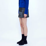 サテンドレープスリットミニスカート/Satin Draped Slit Mini Skirt _ Dark Grey