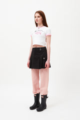 チェリーホットフィックスレースクロップTシャツ / CHERRY HOTFIX LACE CROP T-SHIRT [WHITE]