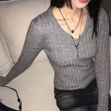 Zsi slim twist V-neck long sleeve knit