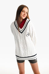 ミドルチェリーツイストⅤネックニット／MIDDLE CHERRY TWIST V-NECK KNIT [IVORY]
