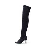ストレッチオープントゥヒールブーツ/Stretch Open Toe Heel Boots(Black)