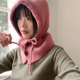 Tenu two-button hoodie knit ribbon strap balaclava