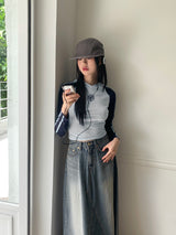 Cima Nagrang strap color combination cropped hooded T-shirt