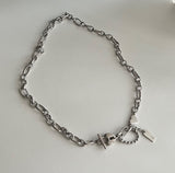 halo サージカルスティールハートロックドロップツーラインネックレス / halo Surgical Steel Heart Lock Drop Two-Line Necklace