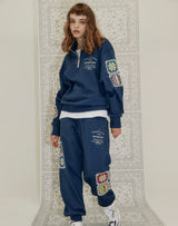GRANNY SQUARE HALF ZIP UP SWEATSHIRT NAVY (6691434201206)