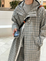 [ASCLO MADE] Linen Check Set Up Hood Coat (6562354233462)
