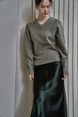 リブ Vニットトップス/RIBBED V-KNIT TOP_L.GREEN