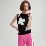 Flower Knit vest [Black] (6679676354678)