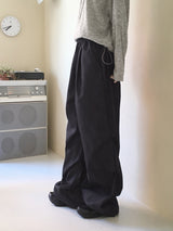 Perba pintuck shirring denim two-way long wide jogger pants