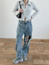 ストーンウォッシュッドスプリットデニムパンツ/no.1110 Stone Washed Split Denim Pants
