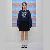 Cheerful logo short sweat shirt (navy) (6684429647990)