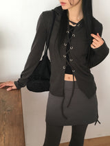 Thein corset strap slim hooded sweatshirt