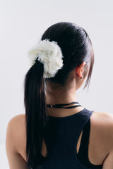 NO.403 [IVORY] HAIR SCRUNCH LACE SILVER RIBBON CLIP 