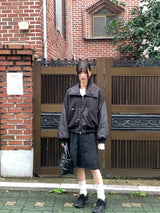 [MADE] Beckin high neck knit color combination balloon aviation jumper