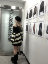 Off-shoulder Oversized Fit Stripe Knitwear