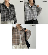ベーシッククロップチェックボードパターンシャツ / Basic Crop Checkboard Patterned Shirt