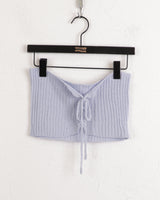 ロヘットリボンストラップコルセットビスチェブックルニットトップ / Rohet Ribbon Strap Corset Bustier Boucle Knit Top