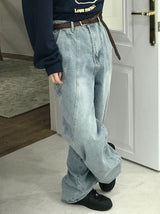 Coupure wide denim pants
