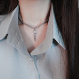 Toggle Bar Cubic Triangular Ball Choker Necklace