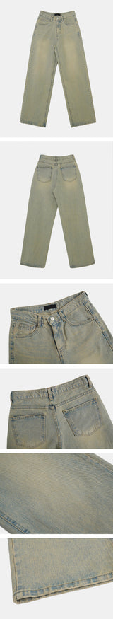 Low-rise Old Washing Wide Denim Pants