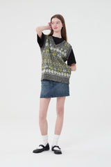 チェリーパターンニットベスト/ CHERRY PATTERN KNIT VEST [BLACK]