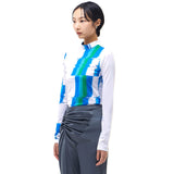 グリッチプリントモックネックTシャツ/Glitch Print Mock Neck T-Shirt_Blue