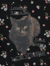フラワーキャットレタリングスウェットシャツ / Flower Cat Lettering Sweatshirt (Black)