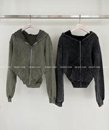 Garment Washing Cut-Out Hood Zip-up