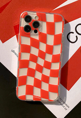トランスペアレントチェッカーボードレッドフォーンケース / Transparent Checkerboard Red Phone Case