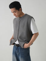 ラウンドジップアップニットベスト / Round zip-up knit vest 3color