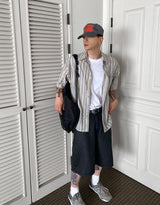 リネンストライプハーフシャツ