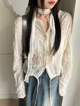 Glo wedding guest look lace pleated string long sleeve blouse