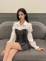 コルセットビスチェドレス/044. Corset bustier dress (black, gray)