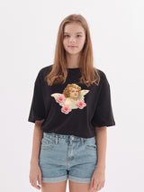 ベイビーエンジェルプリントワイド半袖Tシャツ / baby angel print wide short sleeve t-shirt (4534298443894)