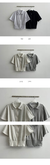 ロネットトゥーウェイカラーショートスリーブジップアップ / Lonet to Way Collar Short Sleeve Zip-up