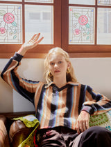 Open Collar Stripe Knit (Orange)
