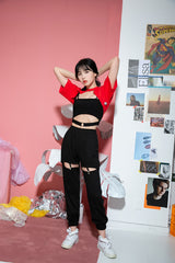 CMショートスリーブショルダークロップTシャツ/TOP(8607) CM Short Sleeve Shoulder Crop Tee