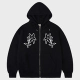 [UNISEX] ツードローイングラインフラワーフーディドジップアップ