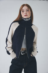ボウクル2WAYジップアップニット / Boucle 2way Zip-up Knit [Navy]