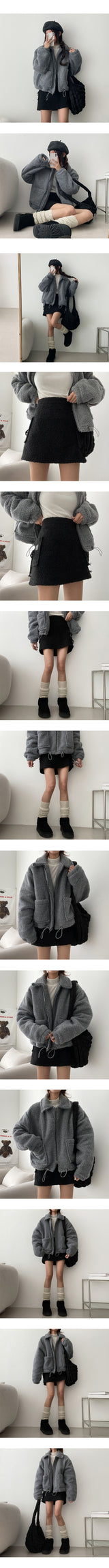 [Quilted] Two-way String Dumble Wool Collar Pocket Zip-Up Jumper