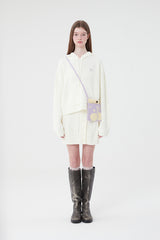 スモールチェリーショットニットフーディー／SMALL CHERRY SHORT KNIT HOODIE [CREAM]