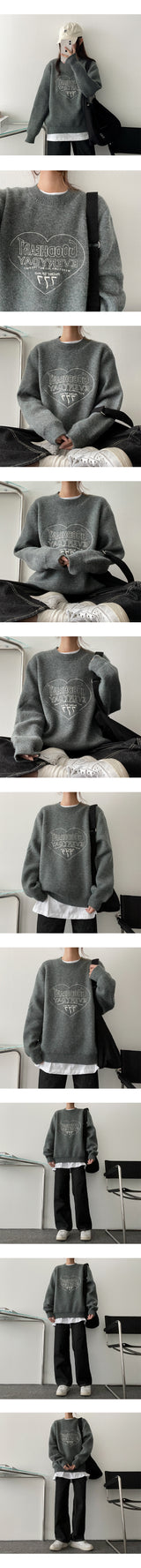 Good Heart Day Embroidered Round Knitwear