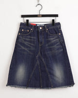 Bamit Vintage Washing Slit Midi Denim Skirt