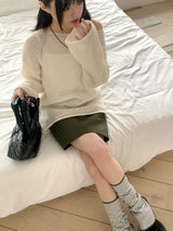 Lipu boat neck overfit mongle long sleeve knit