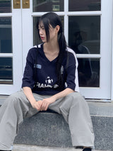 制服スポティVネックTシャツ /Liger Uniform Color Spoti V-Neck Boxy Short Sleeve T-Shirt