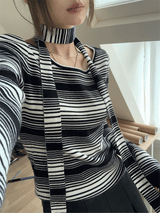 scarf striped knit top