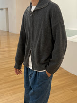 Bent knit cardigan zip up 