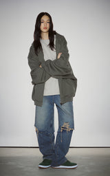 BLUR HEART LOOSE HOODIE ZIP UP_KHAKI