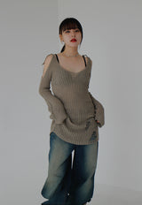リボンオープンショルダーニット / Ribbon Open Shoulder Knit (4color)