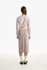 スモールチェリーアーガイルカラーニット／SMALL CHERRY ARGYLE COLLAR KNIT [SALMON]